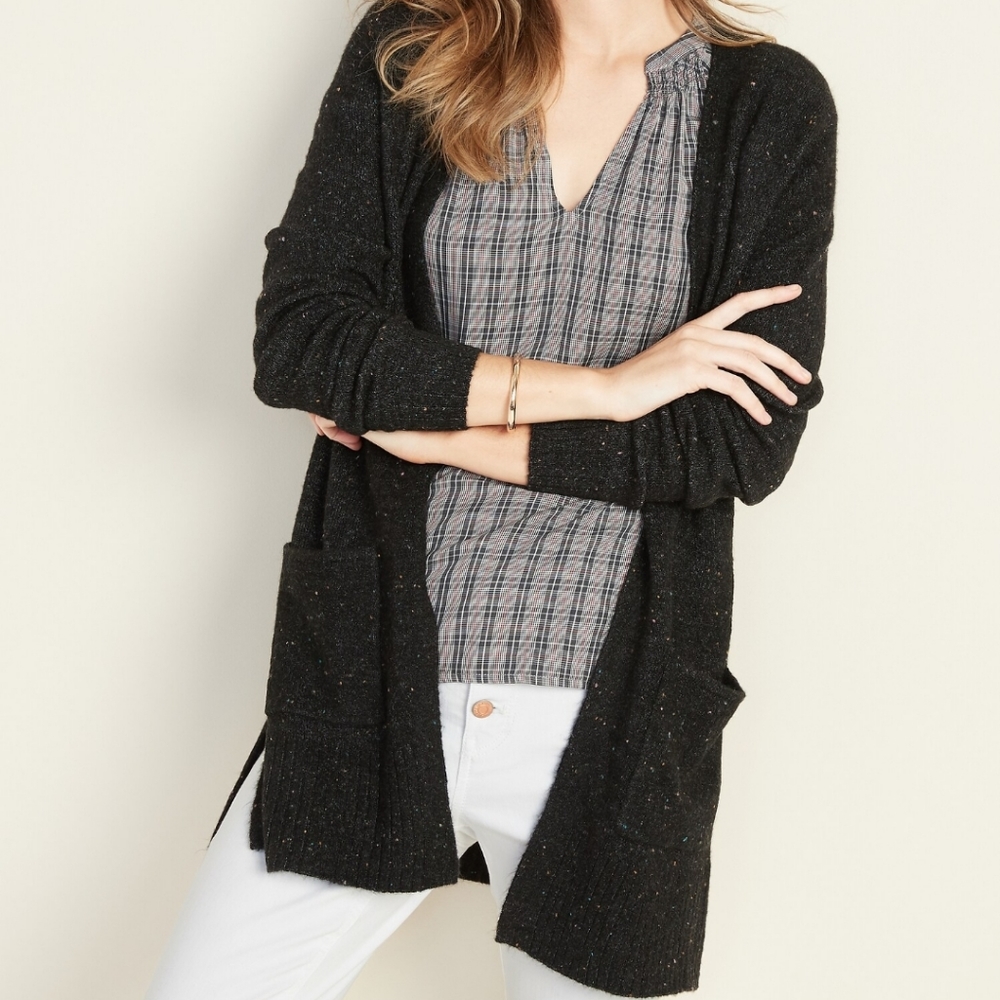 Speckled Gray Long Open Cardigan